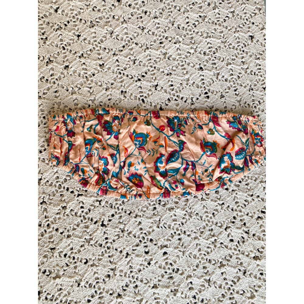 By Anthropologie Floral Silky Bandeau Top‎ M Peach Summer Coastal Beach Festival